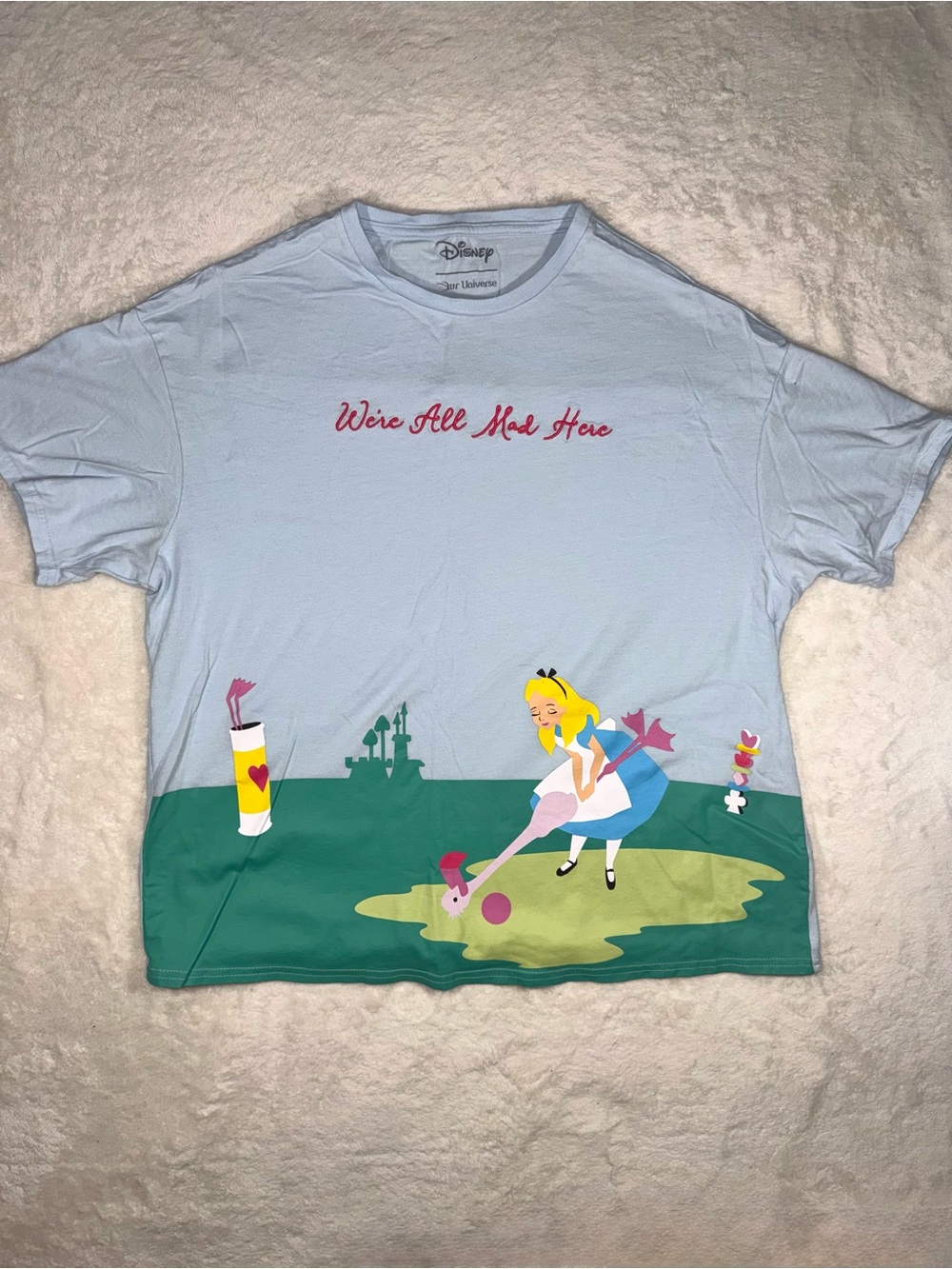 Disney Alice in Wonderland We're All Mad Here Graphic Tee Blue M